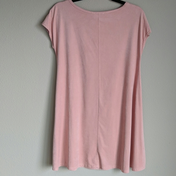 Blush Pink Suede Feel Short Sleeve Shift Dress - Picture 3 of 3